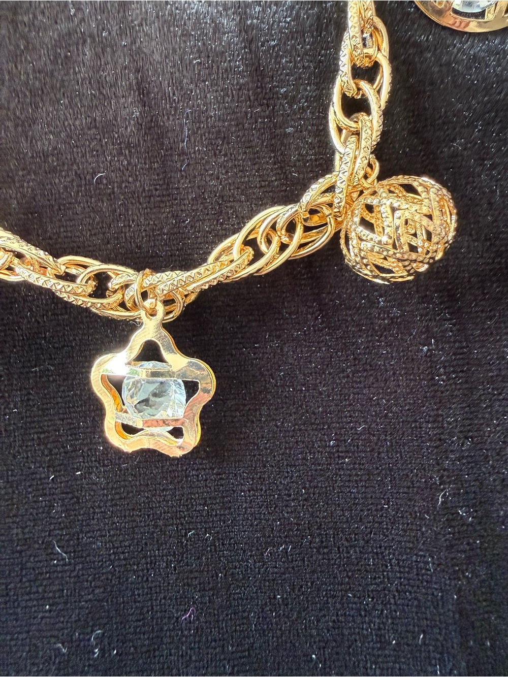 Hand Crafted Gold Charm Bracelet with Crystal Accents - Picture 3 of 7